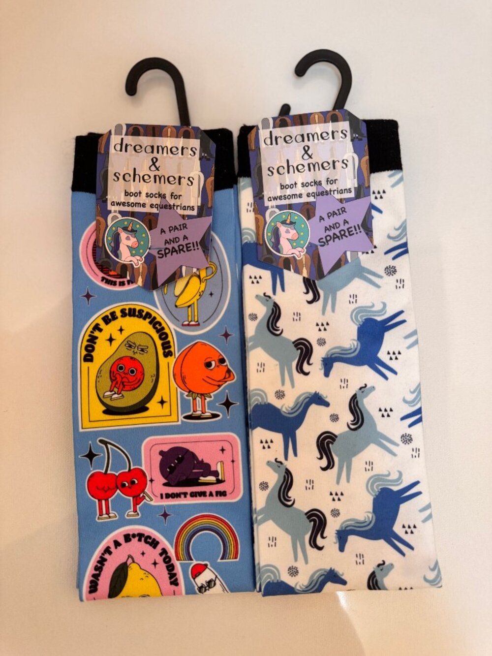 DREAMERS and SCHEMERS quirky equestrian riding boot socks - "Pair & a Spare"